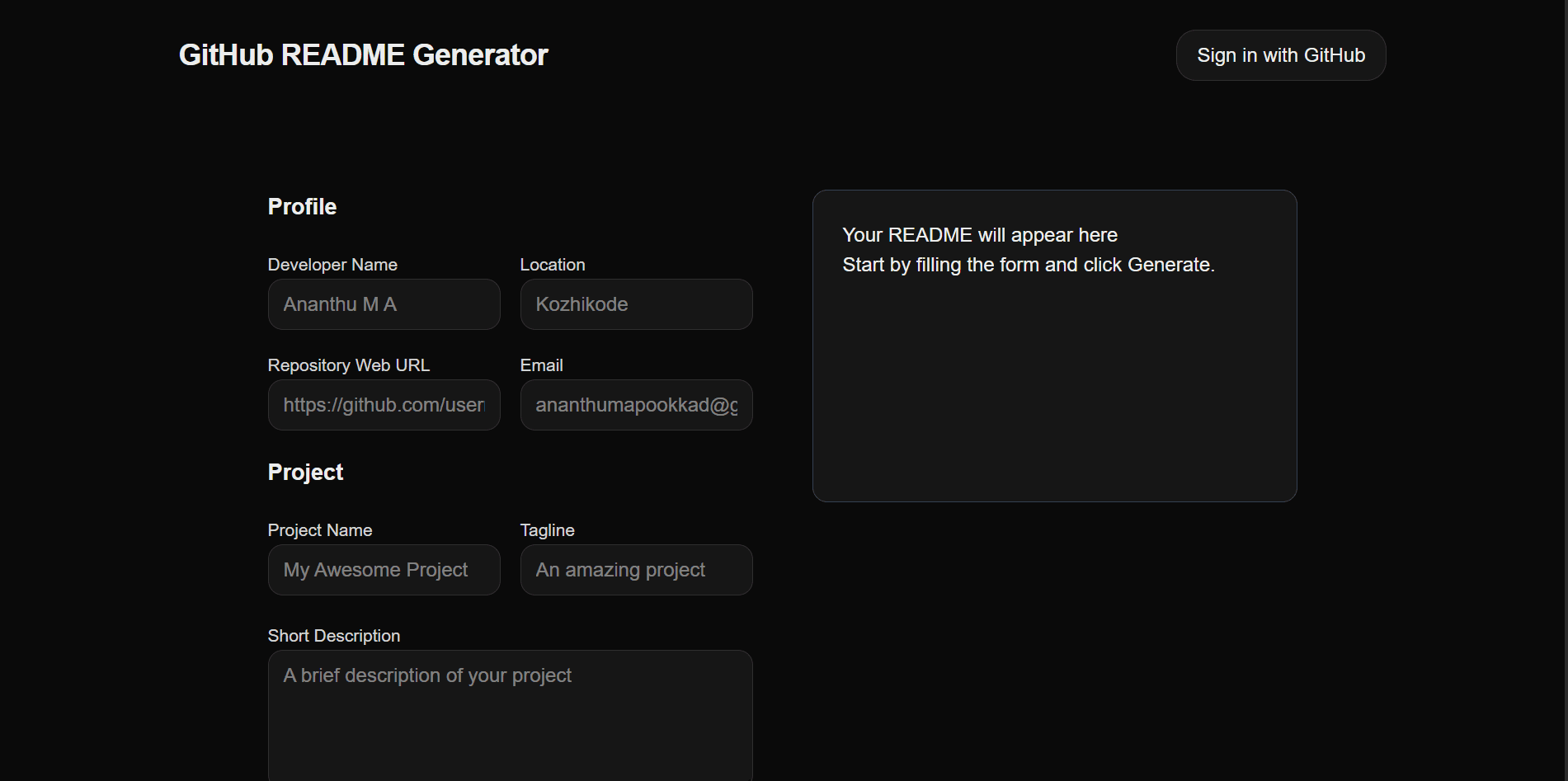 README Generator project preview